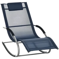 Outsunny Zero Gravity Rocking Chair Outdoor Chaise Lounge Chair Recliner Rocker with Detachable Pillow and Weather-Fighting Fabric for Patio, Deck, Pool, Navy Blue(m-1)