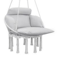 Outsunny Hammock Swing Chair, Macrame Hanging Chair with Large Cushion, Chain, Steel Frame for Indoor Outdoor Use, Gray(m-11)