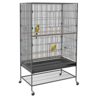 PawHut 60" Bird Cage with Stand for Cockatiels Canaries Lovebirds Finches, Budgie Cage with Wheels, Removable Tray, Storage Shelf(m-2)