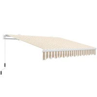 Outsunny 13' x 8' Retractable Awning, Patio Awnings, Sunshade Shelter w/ Manual Crank Handle, UV & Water-Resistant Fabric and Aluminum Frame for Deck, Balcony, Yard, Beige Stripes(m-1)