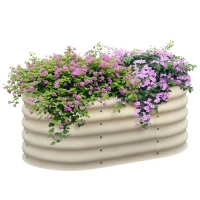 Outsunny 3.4' x 2' x 1.4' Galvanized Raised Garden Bed Kit, Metal Planter Box with Safety Edging, Cream(m-11)