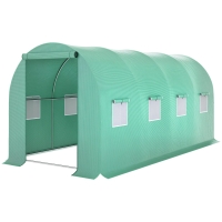 Outsunny 15' x 7' x 6.5' Walk-in Tunnel Hoop Greenhouse, Green House for Outside with PE Cover, Steel Frame, Roll-Up Zipper Door & Windows for Flowers, Vegetables, Tropical Plants, Green