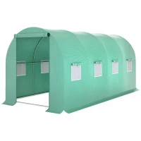 Outsunny 15' x 7' x 6.5' Walk-in Tunnel Hoop Greenhouse, Green House for Outside with PE Cover, Steel Frame, Roll-Up Zipper Door & Windows for Flowers, Vegetables, Tropical Plants, Green(m-1)