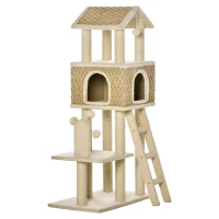 PawHut 51.5" Huge Cat Tree Kitty Activity Center Cat Climbing Toy Pet Furniture w/ Sisal Scratching Post Ladder Windmill Toy(m-11)