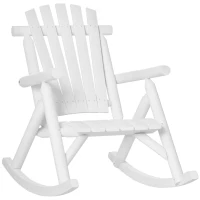 Outsunny Outdoor Wooden Rocking Chair, Single-Person Rustic Adirondack Rocker with Slatted Seat, High Backrest, Armrests for Patio, Garden and Porch, White(m-1)