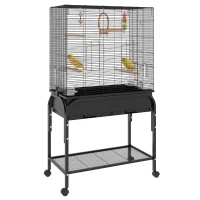 PawHut 51" Bird Cage for Budgies Canaries Finches Lovebirds Parakeets with Rolling Stand, Toys, Black(m-2)