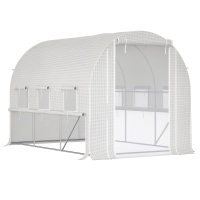 Outsunny 116.25" x 78.75" x 78.75" Walk-in Tunnel Greenhouse, Mesh Windows, Bottom Vents, Zippered Door, PE Cover, Heavy Duty Steel Frame, White