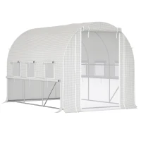 Outsunny 116.25" x 78.75" x 78.75" Walk-in Tunnel Greenhouse, Mesh Windows, Bottom Vents, Zippered Door, PE Cover, Heavy Duty Steel Frame, White(m-1)