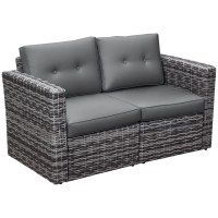 Outsunny 2 Piece Patio Wicker Corner Sofa Set, Outdoor PE Rattan Furniture, with Curved Armrests and Padded Cushions for Balcony, Garden, or Lawn, Gray