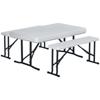 Outsunny 40" Folding Picnic Table Set, 2 Benches, 3-Piece Outdoor German Style Biergarten Foldable Beer Table, Lightweight Plastic, White