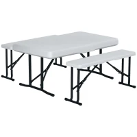 Outsunny 40" Folding Picnic Table Set, 2 Benches, 3-Piece Outdoor German Style Biergarten Foldable Beer Table, Lightweight Plastic, White(m-1)