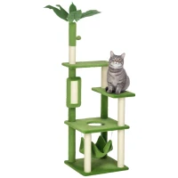 PawHut 56" Cat Tree for Large Cats Adult with Hammock, Cat Tower with Scratching Post, Platforms, Play Ball and Anti-tipping Device, for Indoor Cats, Green(m-11)
