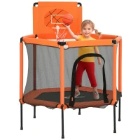 Qaba 48" Kids Trampoline  with Safety Enclosure Net, Basketball Hoop for Ages 3-6, Gifts for Boys & Girls, Orange(m-11)