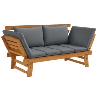 Outsunny Wooden Garden Bench for Outdoor, Front Porch Bench, Patio Loveseat with Cushions, Adjustable Armrests, Gray(m-11)