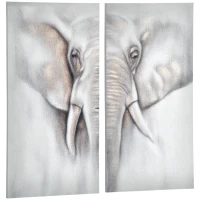 HOMCOM 2 Panel Elephant Art Hand-Painted Canvas Animal Wall Art Painting with Heavy Texture, for Living Room Bedroom Decor Grey, 47.25" x 47.25"(m-2)