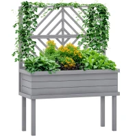 Outsunny Elevated Wood Planter with Trellis for Climbing Plants, Raised Garden Bed with Legs and Drainage Holes, Gray(m-11)