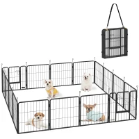 PawHut 16 Panels Dog Playpen with Straps, Portable & DIY, for Small Dogs, for Yard, RV, Camping, Garden, 24" Height(m-11)