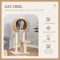 PawHut 39" H Cat Tree with Sisal Scratching Post, Condo, Plush Perch, Hanging Rope and Hanging Ball, Beige(m-4)