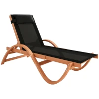 Outsunny Larch Wood Lounge Chair, 4-Level Adjustable Tanning Chair, Full Flat Patio Lounger with Mesh Seat, Black(m-11)