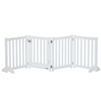 PawHut 23.5"H Foldable Dog Gate with Door, 4 Panels Freestanding Pet Gate Barriers Indoor with Support Feet, Puppy Fence for Small Dogs, White(m-2)