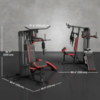 Soozier Multi Home Gym Equipment, Workout Station with Sit up Bench, Push up Stand, Dip Station, 99lbs Weights(m-3)