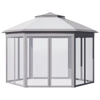 Outsunny 11' x 13' Pop Up Gazebo Canopy Tent with Zippered Mesh Sidewalls and Carrying Bag, Event Tent Shelter for Patio Garden Backyard, Gray(m-1)