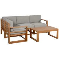 Outsunny 4 Seater L Shaped Patio Furniture Set, Wood Outdoor Sectional Sofa Conversation Set with Coffee Table and Cushions for Garden, Backyard, Porch and Poolside, Grey(m-1)