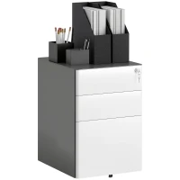 Vinsetto 3 Drawer Filing Cabinet, Home Office Storage Cabinet with Wheels, Lock for A4, Letters, Legal-sized Files, Grey and White(m-11)