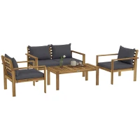 Outsunny 4 Piece Patio Sofa Set, Acacia Wood Outdoor Furniture with Cushions, Table, Backyard Lawn Porch Sofa, Gray(m-11)