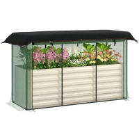 Outsunny Galvanized Steel Planter Box with Crop Cage and Shade Cloth, Raised Garden Bed for Flowers, Veggies and Herbs, Beige(m-11)