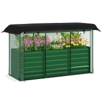 Outsunny Galvanized Steel Planter Box with Crop Cage and Shade Cloth, Raised Garden Bed for Flowers, Veggies and Herbs, Green(m-11)