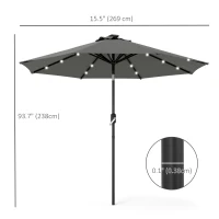 Outsunny 8.8 ft Solar Powered Outdoor Patio Umbrella Round Market Table Umbrella with Adjustable LED Lights Tilt Crank Dark Grey(m-3)