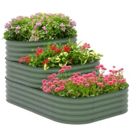 Outsunny 3-Tier Raised Garden Bed Set w/ Safety Edging, Open Bottom for Vegetables, Herbs, Flowers, 62.25" x 43" x 32.25", Green(m-11)