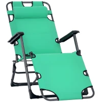 Outsunny Folding Chaise Lounge Chair for Outside, 2-in-1 Tanning Chair with Pillow & Pocket, Adjustable Pool Chair for Beach, Patio, Lawn, Deck, Green(m-1)