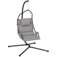 Outsunny Hammock Chair with Stand and PA Coating Cushion, Hanging Swing Chair with Steel Frame for Indoor and Outdoor, Gray(m-11)