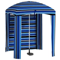 Outsunny 5.8' x 5.8' Cabana Umbrella with Walls, Vents, Ruffles, Carry Bag, Beach Umbrella, Blue Stripe(m-11)