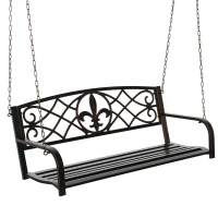 Outsunny 2-Person Porch Swing, Hanging Steel Patio Swing, Outdoor Swing Bench with Fleur-de-Lis Design for Garden Deck, 528 LBS Weight Capacity, Bronze(m-1)