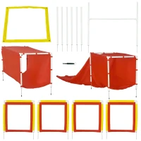 PawHut Dog Agility Training Equipment Set with Adjustable Hurdle, Tunnel, Chute, Weave Poles, Pause Box, Panels, Outdoor Obstacle Course Kit with Whistle(m-2)