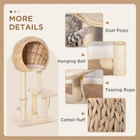 PawHut 39" H Cat Tree with Sisal Scratching Post, Condo, Plush Perch, Hanging Rope and Hanging Ball, Beige(m-5)