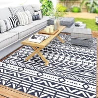 Outsunny Reversible Outdoor Rug, Waterproof Plastic Straw with Carry Bag, 6' x 9', Blue & White Geometric(m-11)