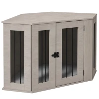 PawHut Dog Crate Furniture with Cushion, 41 Inch Corner Design Dog Crate End Table for Medium Dogs, Grey(m-11)