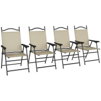 Outsunny 4 Piece Folding Patio Camping Chair Set, Sports Chairs for Adults with Armrests, Mesh Fabric Seat for Lawn, Beige(m-11)