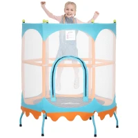 Qaba Trampoline for Kids, 4.6FT Mini Toddler Trampoline Indoor Outdoor w/ Safety Enclosure Net, Orange(m-11)