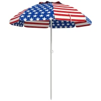 Outsunny 5.7' Beach Umbrella for Travel with Tilt, Vent, Flounce, Portable Outdoor Umbrella, American National Flag Pattern(m-11)