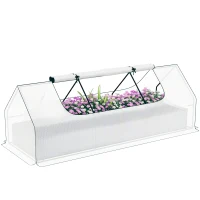 Outsunny 8.6 x 3 x 1ft Raised Garden Bed with Mini Greenhouse, Galvanized Raised Garden Bed with Cover for Herbs and Vegetables, Small Greenhouse for Patio Garden Balcony, White and Silver(m-11)