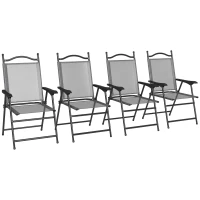 Outsunny 4 Piece Folding Patio Camping Chair Set, Sports Chairs for Adults with Armrests, Mesh Fabric Seat for Lawn, Gray(m-11)
