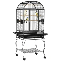 PawHut 66" Bird Cage Parrot Cage for Conures, Cockatiels, Parrotlet with Play Top, Rolling Stand, Pull Out Tray, Storage Shelf(m-2)