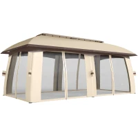 Outsunny 10' x 20' Patio Gazebo, Outdoor Gazebo Canopy Shelter with Netting, Vented Roof for Garden Beige(m-2)