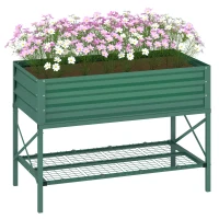 Outsunny Galvanized Raised Garden Bed, Metal Planter Box with Legs, Storage Shelf and Bed Liner, Green(m-11)