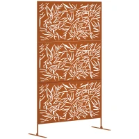 Outsunny Decorative Privacy Fence Screen, Metal Outdoor Privacy Screen Climbing Plant Trellis with Stand, Bamboo Brown(m-11)
